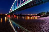 Train on the iron bridge in town Zagreb, Croatia