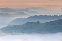 Zagorje hills at autumn dawn fog, Zagorje, Croatia