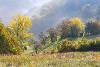 Jutarnja jesenska izmaglica pod zagorskim bregima, Hrvatska