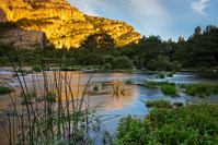 Sunset above cascades Necklaces in National Park Krka, Dalmatia, Croatia