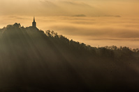 Dawn on Kunagora hill above town Pregrada in Zagorje region, Croatia