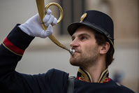 A  man dressed in historical clothes in old town Zagreb, Croatia