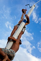 Climbing fot prosciutto in Kukljica, island Ugljan, Croatia