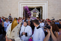 Famous painting of "Miraculous Madonna of Sinj" is taken out on a street procession, Croatia