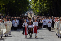 Famous painting of "Miraculous Madonna of Sinj" during the procession, Croatia