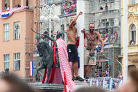 Fans gathered for welcome back celebration of croatian football team after the World Cup in Russia 2018 on main square of capital Zagreb, Croatia