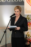 President of Republic of Croatia Kolinda Grabar Kitarovic is holding a speach on opening day of Olive festival in Zagreb 2019