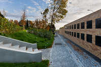 Construction of fence wall with niches for urns on cemetery, Zagreb/Croatia