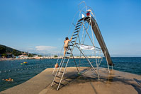 Fun and entertainment on beach in place Icici near Opatija, Kvarner, Croatia