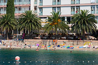 Beach in front of hotel Posejdon in town Vela Luka on island Korcula, Dalmatia, Croatia