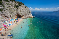 Beautiful and famous beach in cove Klancac near place Brsec, Kvarner, Croatia