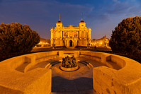 Blue hour falling on Croatian National Theatre in Zagreb, Croatia