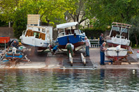 People working in small shipyard, Poljana, island Ugljan, Dalmatia, Croatia