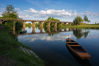 Wooden bridge on river Korana in town Karlovac, Croatia