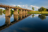 River Korana and famous wooden bridge in town Karlovac, Croatia