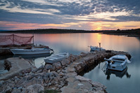 Fisherman port "Prtljug" on island Ugljan in sunset, Dalmatia, Croatia