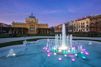 Art pavillion during sunset in town Zagreb, Croatia