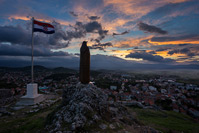 Statue of the Miraculous Lady of Sinj above the city Sinj, Dalmatia, Croatia