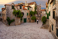 Square Skor in sunset, Stari Grad, island Hvar, Dalmatia, Croatia