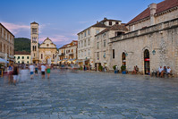 St Stephen's church and square in sunset, Hvar, island Hvar, Dalmatia, Croatia