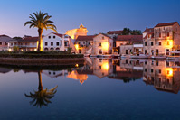 Port of town Vrboska in blue hour, island Hvar, Dalmatia, Croatia