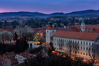 Strossmayer promenade and the funicular decorated for the Advent in town Zagreb, Croatia